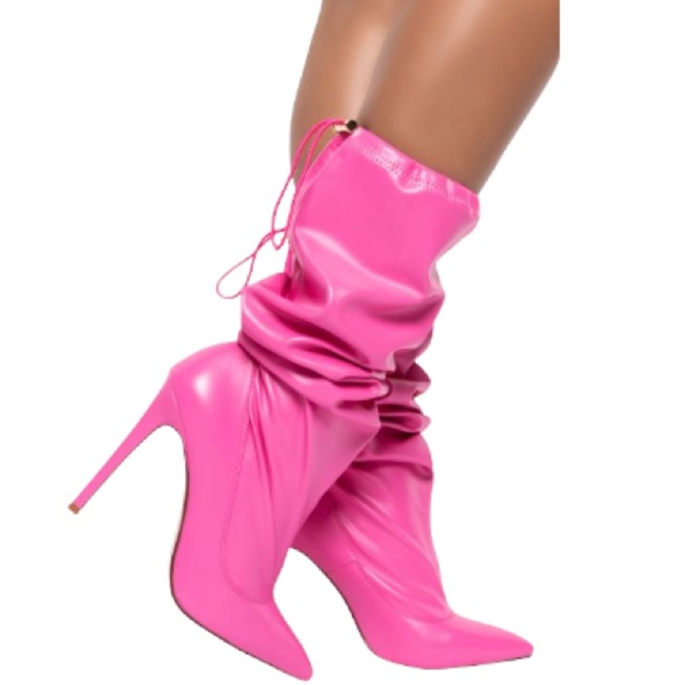 Barbie Pink Vegan Leather Tall Slouchy Knee High Heel Boots